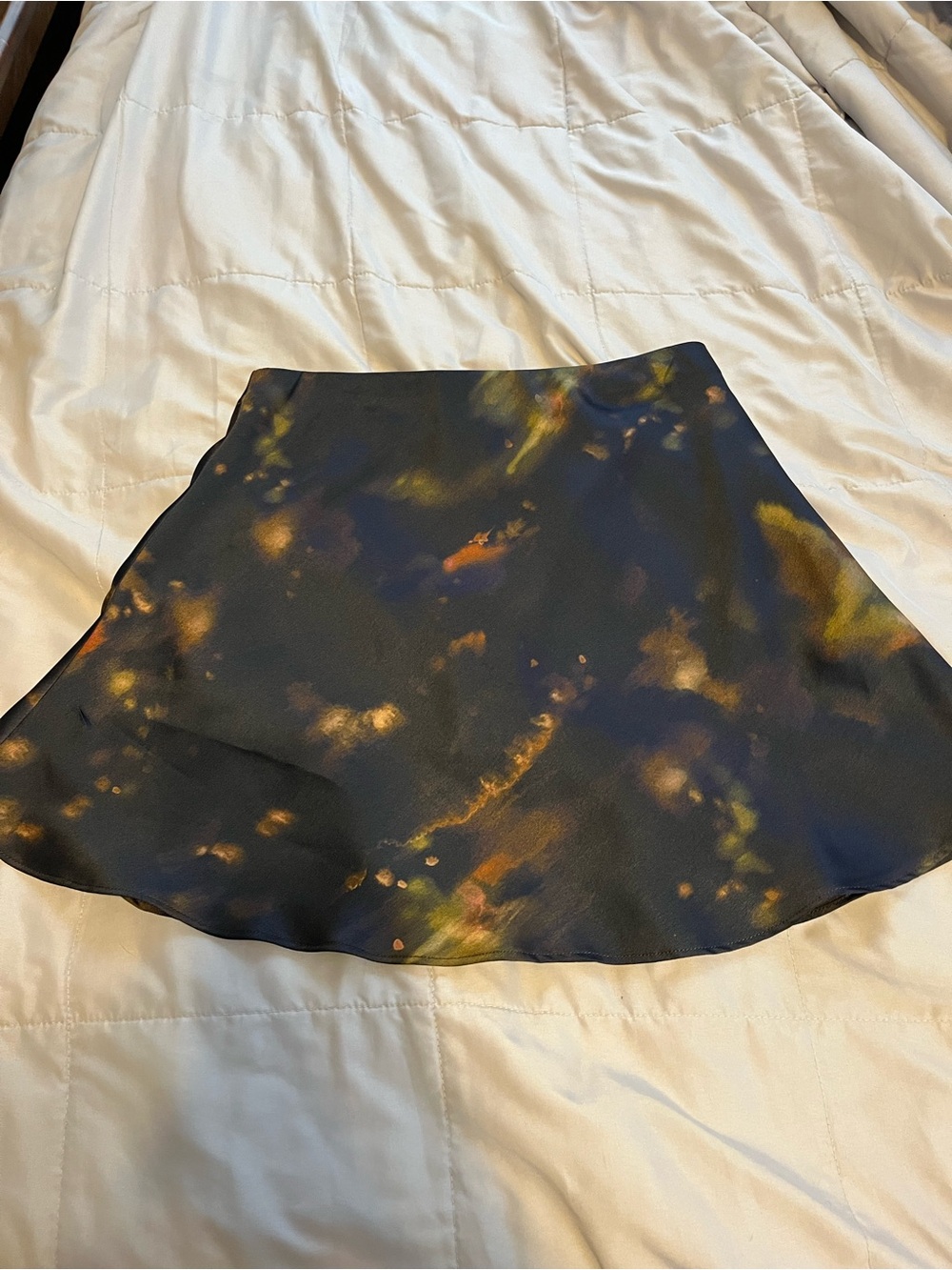 Gianni Bini Black Tie-Dye Circle Skirt with Orange galaxy like print accents
